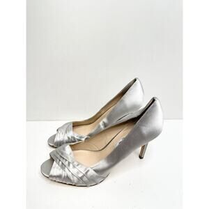 Nina New York Pumps‎ Womens Size 8.5 Silver Satin Leather Open Toe Evening Shoes